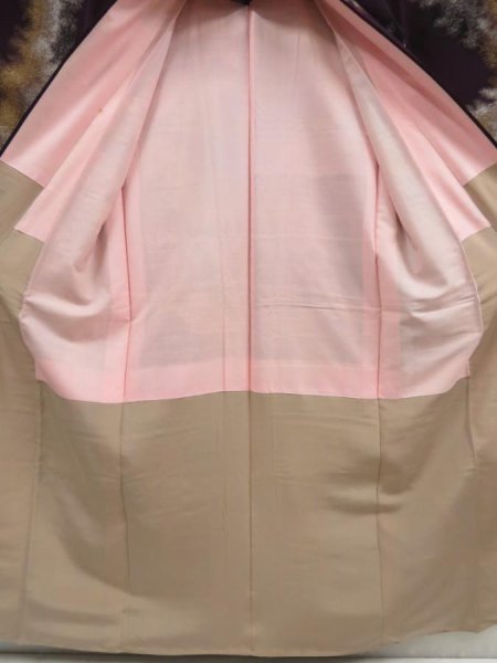 Photo6: 5126T02z1090 Vintage Japanese Kimono Silk KOMON  Dark grape (6)