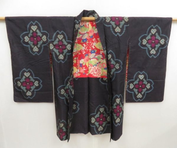 Photo3: 5126T05z480 Vintage Japanese Kimono Silk MEISEN LONG HAORI Grape (3)