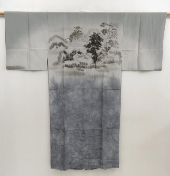Photo1: 5126T06z430 Vintage Japanese Kimono Silk Men's JUBAN Castle Gray (1)