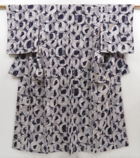 Photo1: 5126T08z910 Vintage Japanese Kimono Silk KOMON  Dark navy (1)