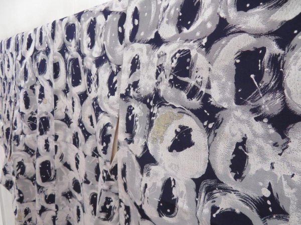 Photo2: 5126T08z910 Vintage Japanese Kimono Silk KOMON  Dark navy (2)