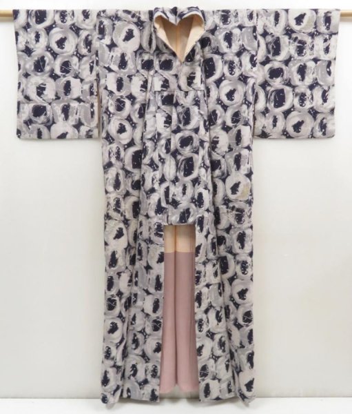 Photo5: 5126T08z910 Vintage Japanese Kimono Silk KOMON  Dark navy (5)