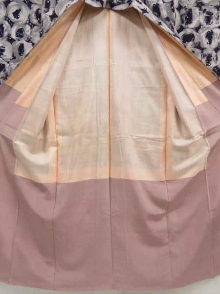 Photo6: 5126T08z910 Vintage Japanese Kimono Silk KOMON  Dark navy (6)