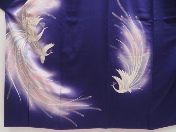 Photo4: 5126T10z1030 Vintage Japanese Kimono Silk FURISODE Phoenix 	Dark lavender (4)