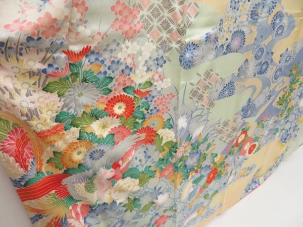 Photo3: 5126T11z1110 Vintage Japanese Kimono Silk FURISODE Peony Light orange (3)