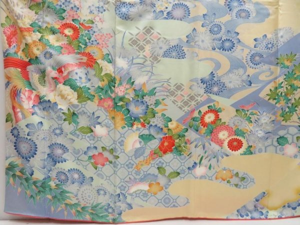 Photo4: 5126T11z1110 Vintage Japanese Kimono Silk FURISODE Peony Light orange (4)