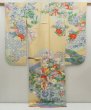 Photo5: 5126T11z1110 Vintage Japanese Kimono Silk FURISODE Peony Light orange (5)