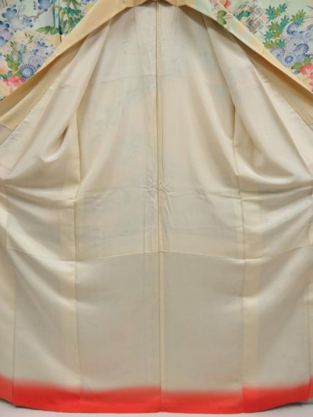 Photo6: 5126T11z1110 Vintage Japanese Kimono Silk FURISODE Peony Light orange (6)