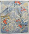 Photo1: 5126T12z1110 Vintage Japanese Kimono Silk FURISODE Peony Dull light blue (1)