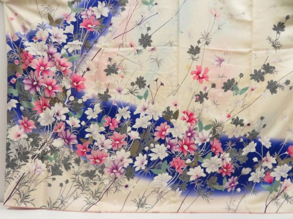 Photo4: 5126T13z1080 Vintage Japanese Kimono Silk FURISODE Flower Off-white (4)