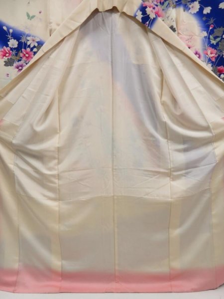 Photo6: 5126T13z1080 Vintage Japanese Kimono Silk FURISODE Flower Off-white (6)