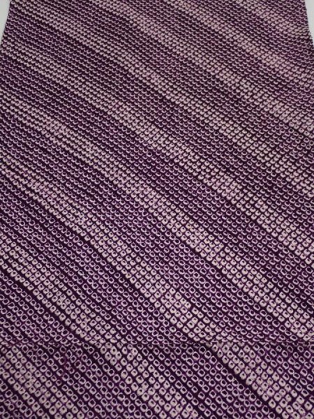 Photo1: 1Z01z60  Japanese Kimono Silk  FABRIC Shibori Dark purple 45.7x13.6 (1)
