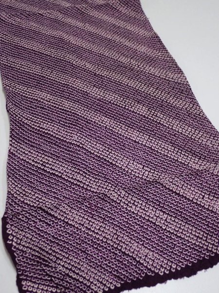 Photo2: 1Z01z60  Japanese Kimono Silk  FABRIC Shibori Dark purple 45.7x13.6 (2)