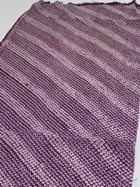 Photo3: 1Z01z60  Japanese Kimono Silk  FABRIC Shibori Dark purple 45.7x13.6 (3)