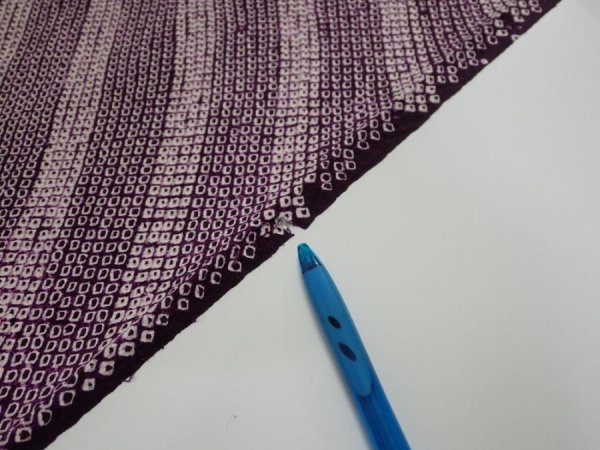 Photo6: 1Z01z60  Japanese Kimono Silk  FABRIC Shibori Dark purple 45.7x13.6 (6)
