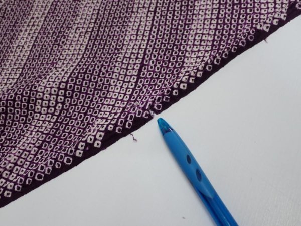 Photo6: 1Z02z60  Japanese Kimono Silk  FABRIC Shibori Dark purple 46.5x13.6 (6)