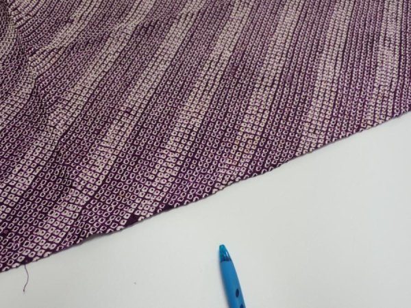 Photo7: 1Z02z60  Japanese Kimono Silk  FABRIC Shibori Dark purple 46.5x13.6 (7)