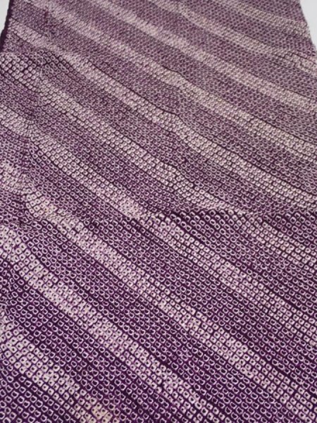 Photo1: 1Z03z60  Japanese Kimono Silk  FABRIC Shibori Dark purple 44.1x13.6 (1)