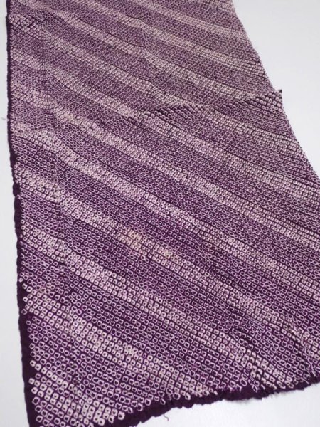 Photo2: 1Z03z60  Japanese Kimono Silk  FABRIC Shibori Dark purple 44.1x13.6 (2)