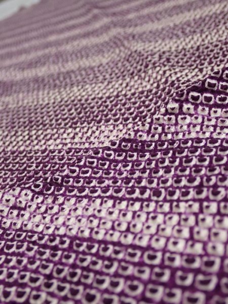 Photo4: 1Z03z60  Japanese Kimono Silk  FABRIC Shibori Dark purple 44.1x13.6 (4)
