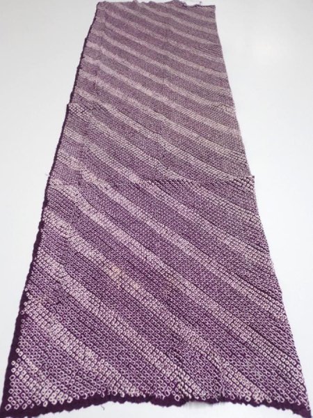 Photo5: 1Z03z60  Japanese Kimono Silk  FABRIC Shibori Dark purple 44.1x13.6 (5)