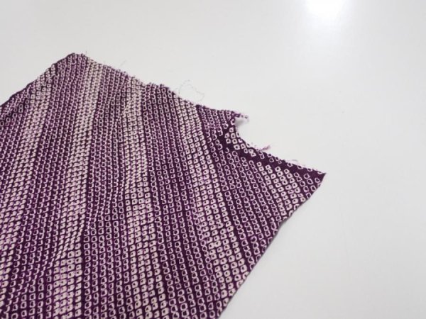 Photo6: 1Z03z60  Japanese Kimono Silk  FABRIC Shibori Dark purple 44.1x13.6 (6)