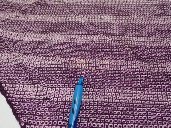 Photo7: 1Z03z60  Japanese Kimono Silk  FABRIC Shibori Dark purple 44.1x13.6 (7)