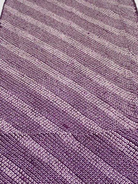 Photo1: 1Z04z60  Japanese Kimono Silk  FABRIC Shibori Dark purple 42.5x13.6 (1)