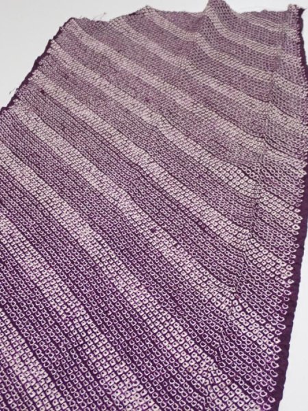 Photo3: 1Z04z60  Japanese Kimono Silk  FABRIC Shibori Dark purple 42.5x13.6 (3)