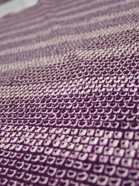 Photo4: 1Z04z60  Japanese Kimono Silk  FABRIC Shibori Dark purple 42.5x13.6 (4)