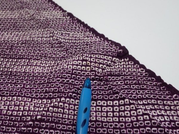 Photo7: 1Z04z60  Japanese Kimono Silk  FABRIC Shibori Dark purple 42.5x13.6 (7)