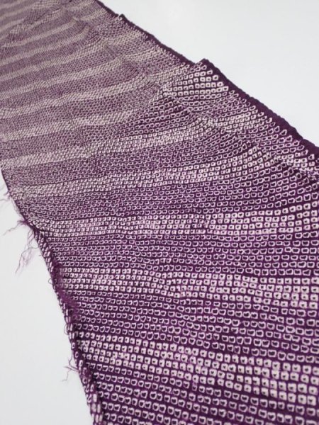 Photo1: 1Z05z40  Japanese Kimono Silk  FABRIC Shibori Dark purple 45.7x9.6 (1)