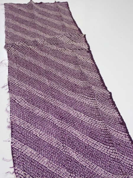 Photo3: 1Z05z40  Japanese Kimono Silk  FABRIC Shibori Dark purple 45.7x9.6 (3)