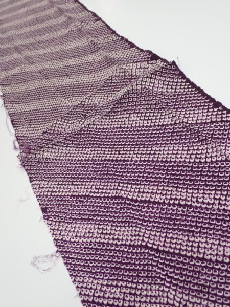 Photo1: 1Z06z40  Japanese Kimono Silk  FABRIC Shibori Dark purple 45.7x9.6 (1)