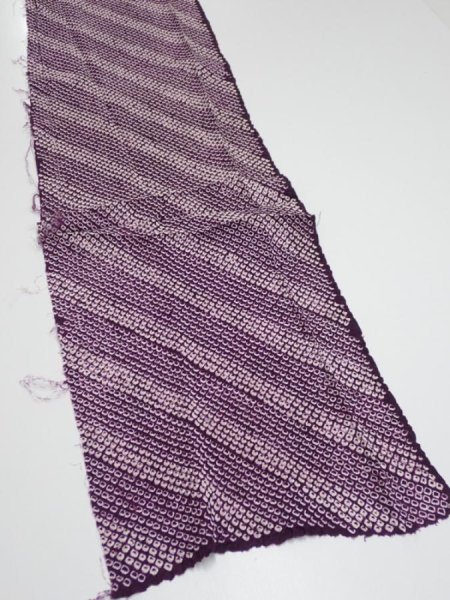Photo2: 1Z06z40  Japanese Kimono Silk  FABRIC Shibori Dark purple 45.7x9.6 (2)