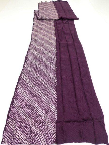 Photo1: 1Z07z90  Japanese Kimono Silk  FABRIC Shibori Dark purple 76.4x14.6 (1)