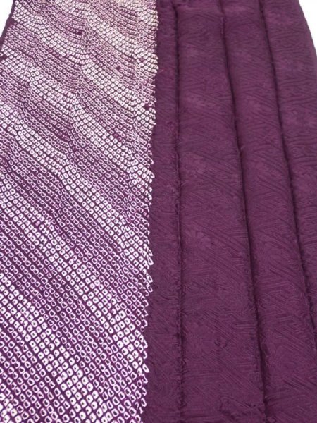 Photo2: 1Z07z90  Japanese Kimono Silk  FABRIC Shibori Dark purple 76.4x14.6 (2)