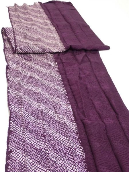 Photo4: 1Z07z90  Japanese Kimono Silk  FABRIC Shibori Dark purple 76.4x14.6 (4)