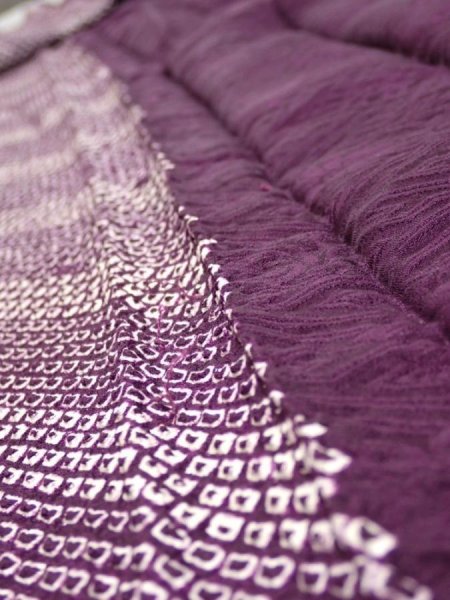 Photo5: 1Z07z90  Japanese Kimono Silk  FABRIC Shibori Dark purple 76.4x14.6 (5)