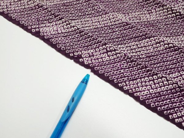 Photo6: 1Z07z90  Japanese Kimono Silk  FABRIC Shibori Dark purple 76.4x14.6 (6)