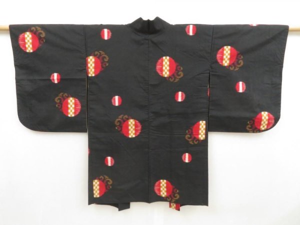 Photo1: 5127T01z420 Vintage Japanese Kimono Silk MEISEN HAORI  Black (1)