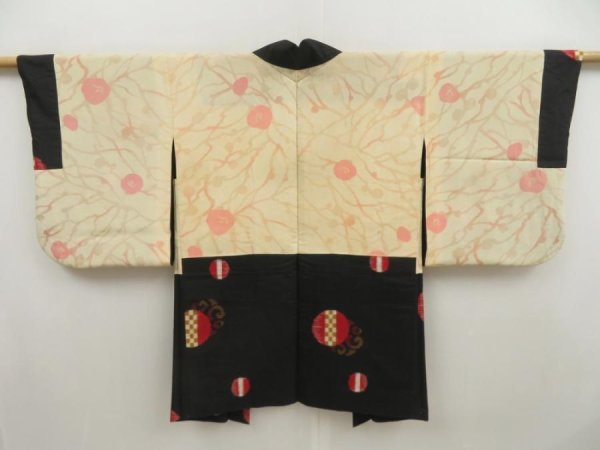 Photo7: 5127T01z420 Vintage Japanese Kimono Silk MEISEN HAORI  Black (7)