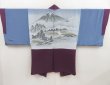 Photo1: 5127T05z690 Vintage Japanese Kimono Silk Men's HAORI Mt.Fuji Dark purple (1)