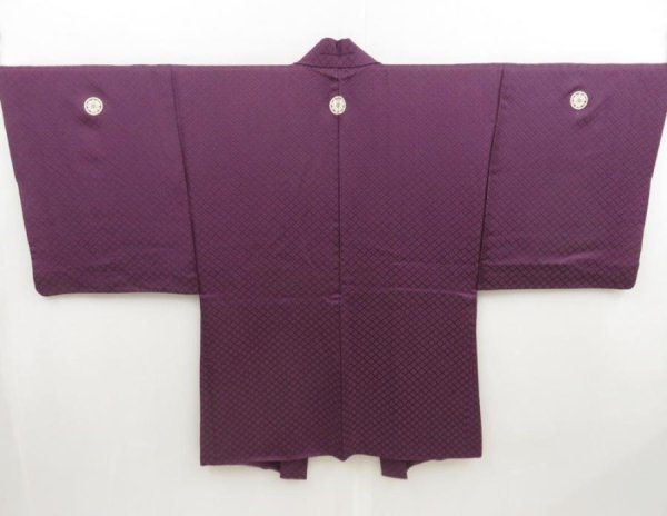 Photo3: 5127T05z690 Vintage Japanese Kimono Silk Men's HAORI Mt.Fuji Dark purple (3)