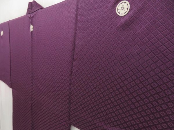 Photo5: 5127T05z690 Vintage Japanese Kimono Silk Men's HAORI Mt.Fuji Dark purple (5)