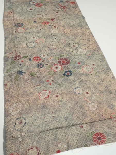 Photo2: 1Z01z50  Japanese Kimono Silk  FABRIC Tsujigahana Gray-Purple 42.5x15.7 (2)