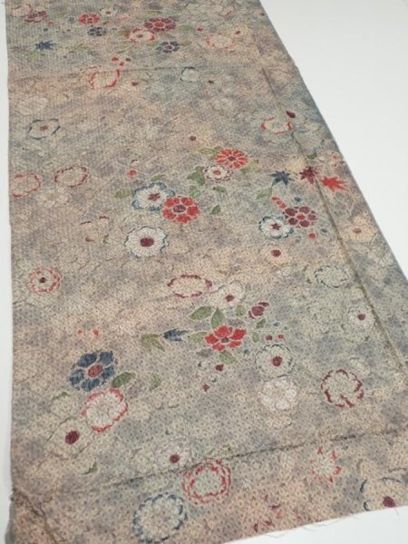 Photo2: 1Z02z50  Japanese Kimono Silk  FABRIC Tsujigahana Gray-Purple 42.5x15.7 (2)