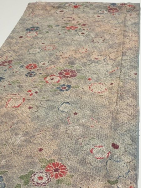 Photo3: 1Z02z50  Japanese Kimono Silk  FABRIC Tsujigahana Gray-Purple 42.5x15.7 (3)