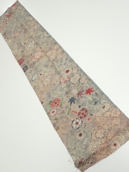 Photo1: 1Z10z30  Japanese Kimono Silk  FABRIC Tsujigahana Gray-Purple 37.0x7.9 (1)