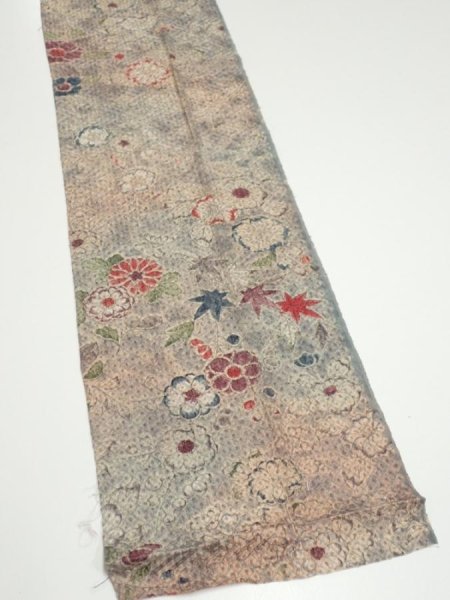 Photo2: 1Z10z30  Japanese Kimono Silk  FABRIC Tsujigahana Gray-Purple 37.0x7.9 (2)